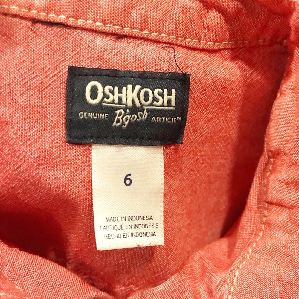 Oshkosh Boys sz 6 Red Button Down Long Sleeve Shirt Dress Casual Solid Collar - Picture 4 of 4